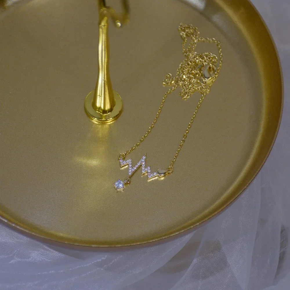 NEW 14K Gold Plated Diamond Heartbeat Necklace
